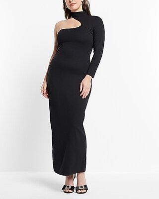 black dress red coat Black Knitted Off Shoulder Long Sleeve Maxi Dress main image 0