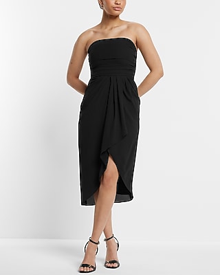 Strapless Draped Ruched Midi Sheath Dress | Express