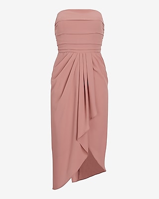 Strapless Draped Ruched Midi Sheath Dress