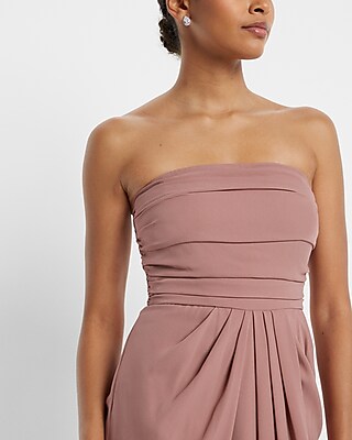 Strapless Draped Ruched Midi Sheath Dress