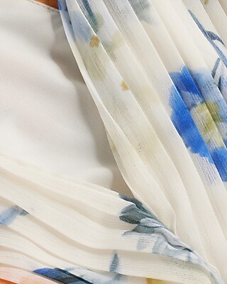 floral draped sleeve pleated maxi dress Lela Rose Printed Cotton Draped Shoulder Pleated Dress
