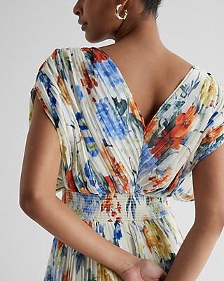 floral draped sleeve pleated maxi dress Hilary Pleated Maxi Dress - Garden Floral