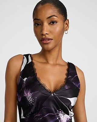 Floral Satin V-neck Sleeveless Midi Dress | Express