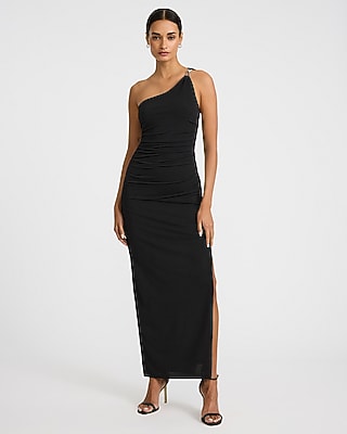 One Shoulder Hardware Ruched Maxi Dress | Express