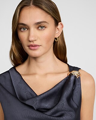 Satin Cowl Neck Hardware Ruched Midi Dress - image 2