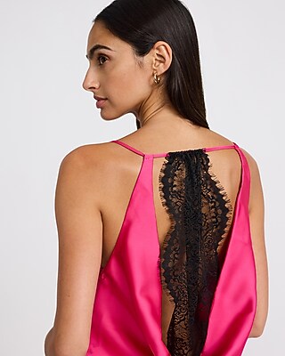Satin High Neck Draped Lace Back Maxi Dress - thumbnail 5