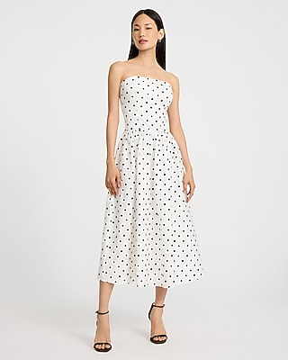 Polka Dot Strapless Drop Waist Midi Dress | Express