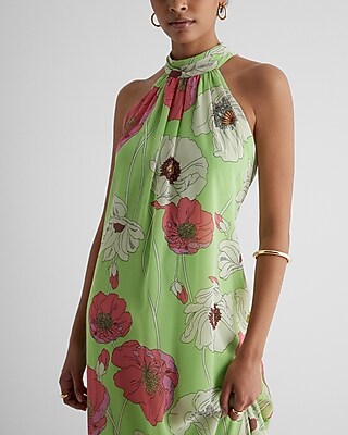 slim fit dress slacks Halter Neck Dress With Flower Brooch- Ecru – Pinyor