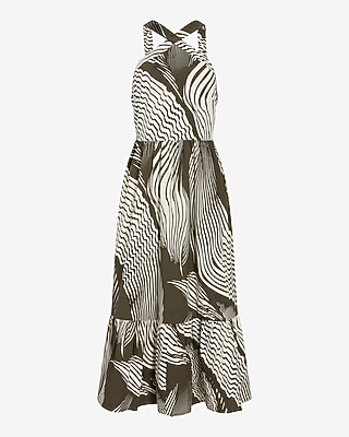 printed tiered halter midi dress Entro Yellow Floral Print Halter Midi Dress Medium