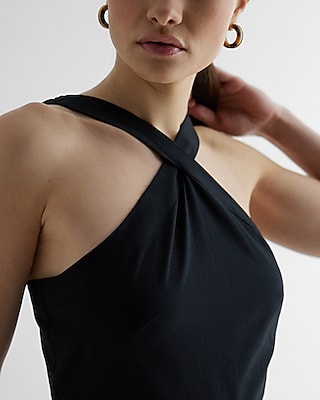 Halter Neck Tiered Poplin Midi Dress