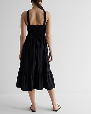Halter Neck Tiered Poplin Midi Dress