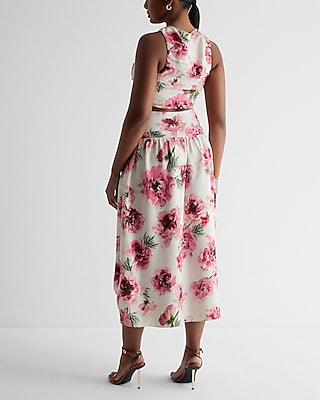 Floral High Neck Pleated Cutout Maxi Dress