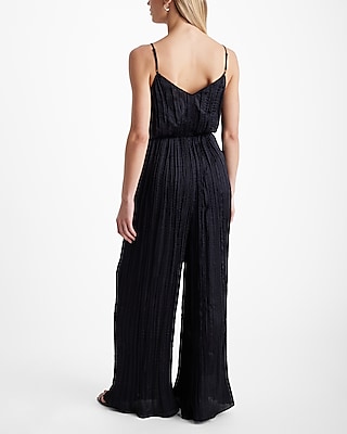 Crinkle Satin V-Neck Sleeveless Tie Front Wide Leg Jumpsuit