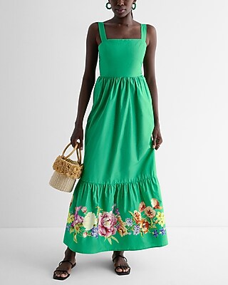 Floral Square Neck Bow Back Tiered Maxi Dress | Express