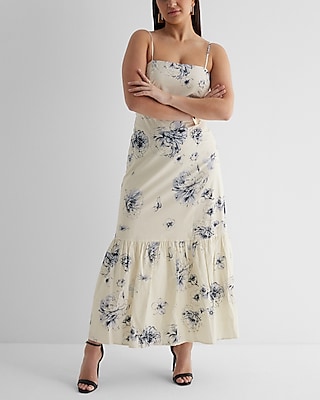Floral Square Neck Tiered Poplin Maxi Dress