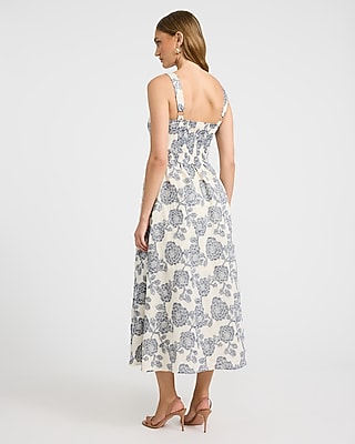 Floral Square Neck Smocked Back Midi Dress