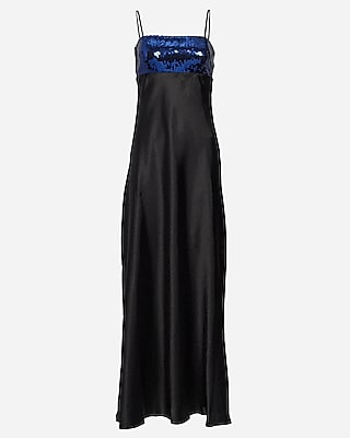 Sequin Satin Sleeveless Maxi Dress