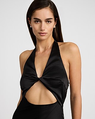 Satin Halter Neck Cutout Maxi Dress - image 2