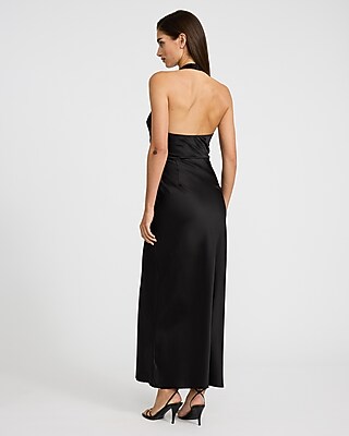 Satin Halter Neck Cutout Maxi Dress - image 3