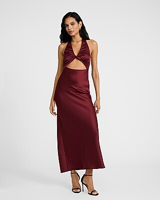 Satin Halter Neck Cutout Maxi Dress | Express