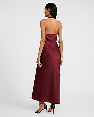 express red satin dress Satin Halter Neck Cutout Maxi Dress