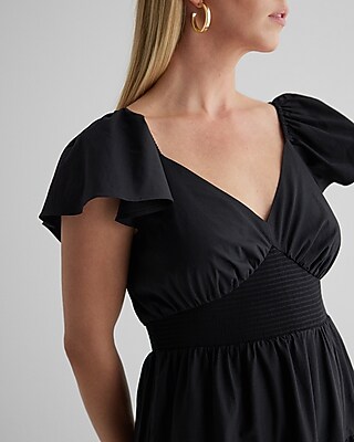 navy blue dress for baby girl Flutter Sleeve A-Line Gown with V-Neckline 43046