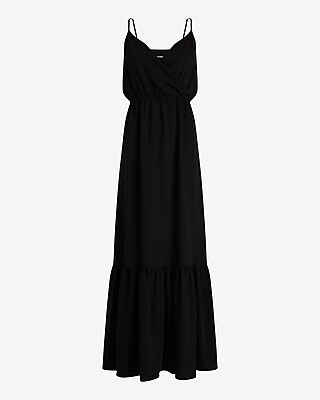 Satin Wrap Front Tiered Maxi Dress