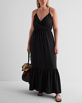 Satin Wrap Front Tiered Maxi Dress
