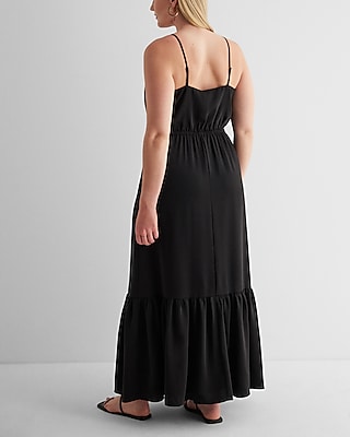 Satin Wrap Front Tiered Maxi Dress