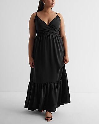 Satin Wrap Front Tiered Maxi Dress