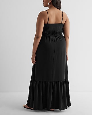 Satin Wrap Front Tiered Maxi Dress