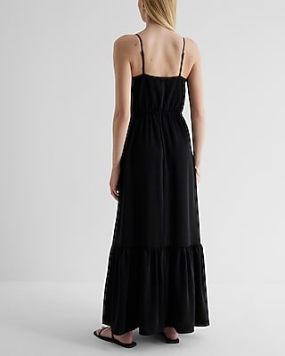 Satin Wrap Front Tiered Maxi Dress