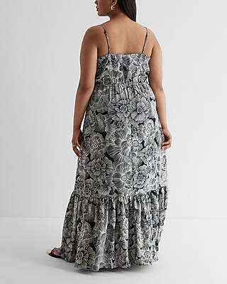 summer dress with sleeves Shirred Waist Printed Maxi Dress