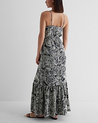 Satin Floral Wrap Front Tiered Maxi Dress | Express