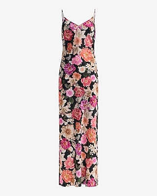 Floral Satin V-Neck Maxi Downtown Cami Slip Dress