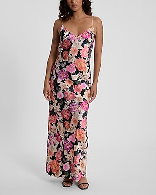 Floral Satin V-Neck Maxi Downtown Cami Slip Dress