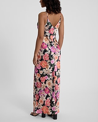 Floral Satin V-Neck Maxi Downtown Cami Slip Dress