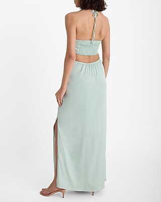 express mint green dress Satin Halter V-neck Sleeveless Cutout Maxi icon_PLUS+