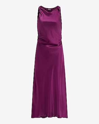 Satin Sleeveless Twist Strap Maxi Dress