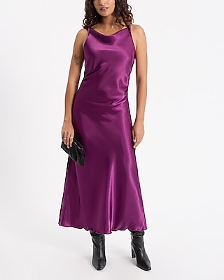 Satin Sleeveless Twist Strap Maxi Dress