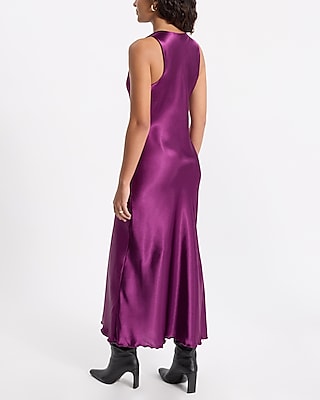 Satin Sleeveless Twist Strap Maxi Dress