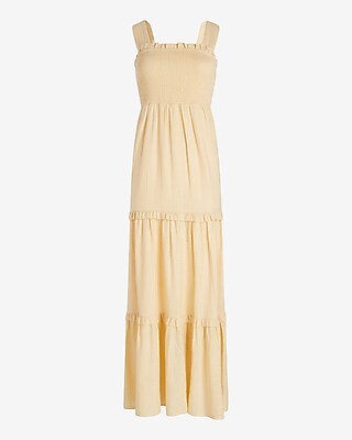 BARE SQ NK SMOCKED BODICE TIERED LINEN MAXI - SOLID - KV 9418456:ITALIAN STRAW:XL