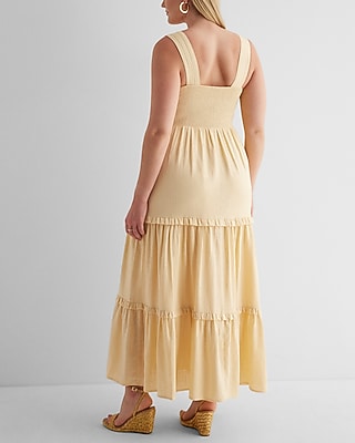 BARE SQ NK SMOCKED BODICE TIERED LINEN MAXI - SOLID - KV 9418456:ITALIAN STRAW:XL