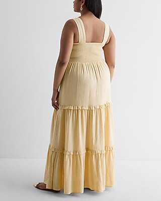 BARE SQ NK SMOCKED BODICE TIERED LINEN MAXI - SOLID - KV 9418456:ITALIAN STRAW:XL