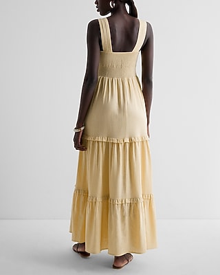 BARE SQ NK SMOCKED BODICE TIERED LINEN MAXI - SOLID - KV 9418456:ITALIAN STRAW:XL