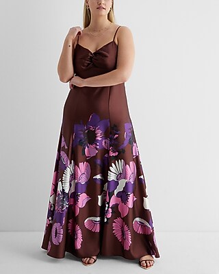 Satin Floral Twist Front Maxi Dress | Express