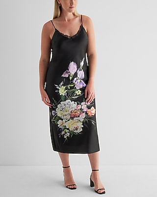 Satin Floral Lace Trimmed Midi Slip Dress - image 5