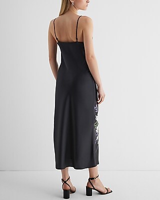 Satin Floral Lace Trimmed Midi Slip Dress - image 4