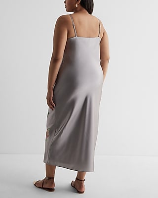 Satin Floral Lace Trimmed Midi Slip Dress