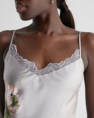 Satin Floral Lace Trimmed Midi Slip Dress